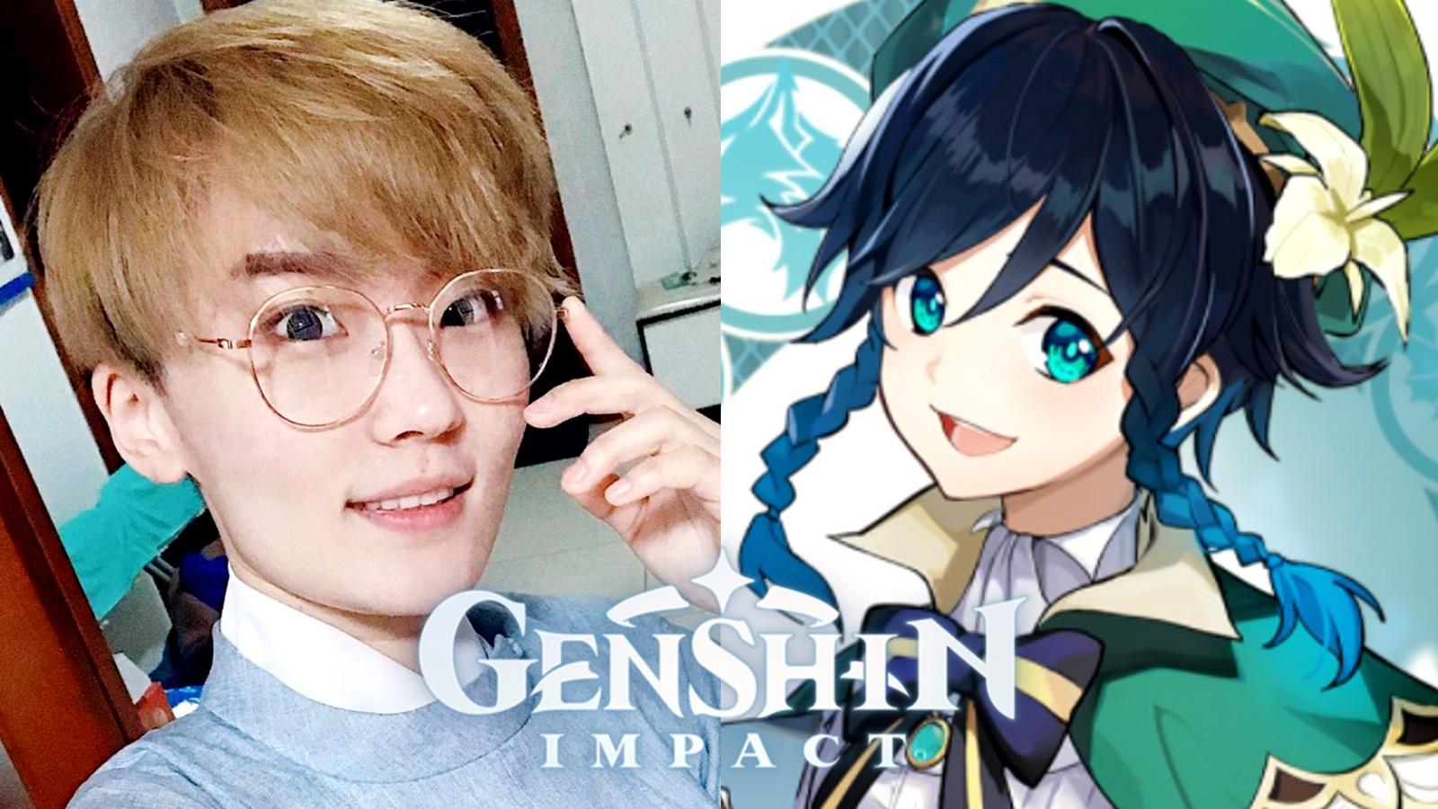 Cosplayer hokushinetsu next to Venti from Genshin Impact