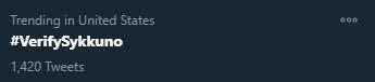 Screenshot showing VerifySykkuno trending on Twitter