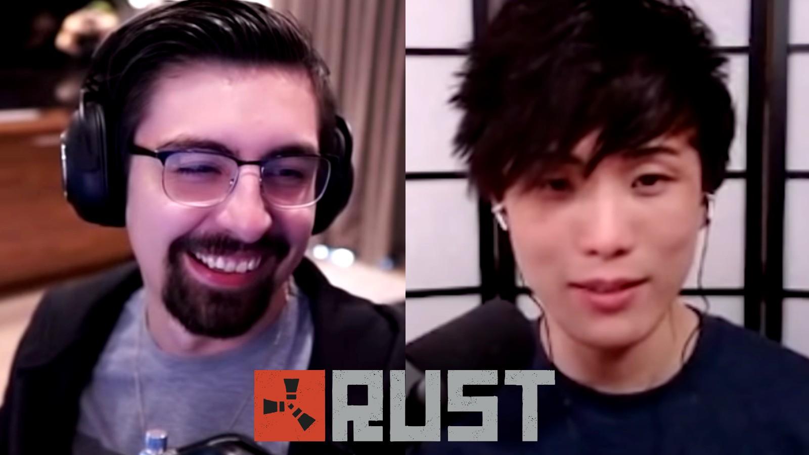 Shroud next to Sykkuno with the Rust logo