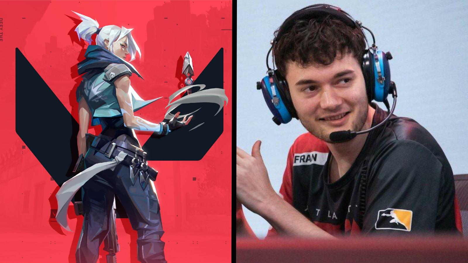 Valorant Agent Jett on left, Dafran by computer on right.