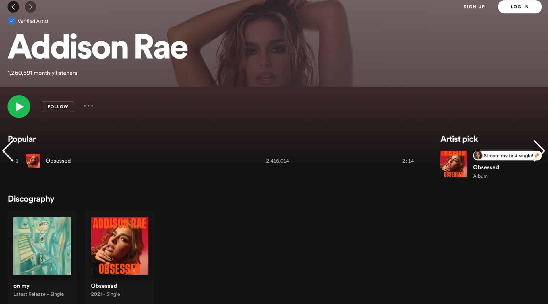 Addison Rae spotify mixup