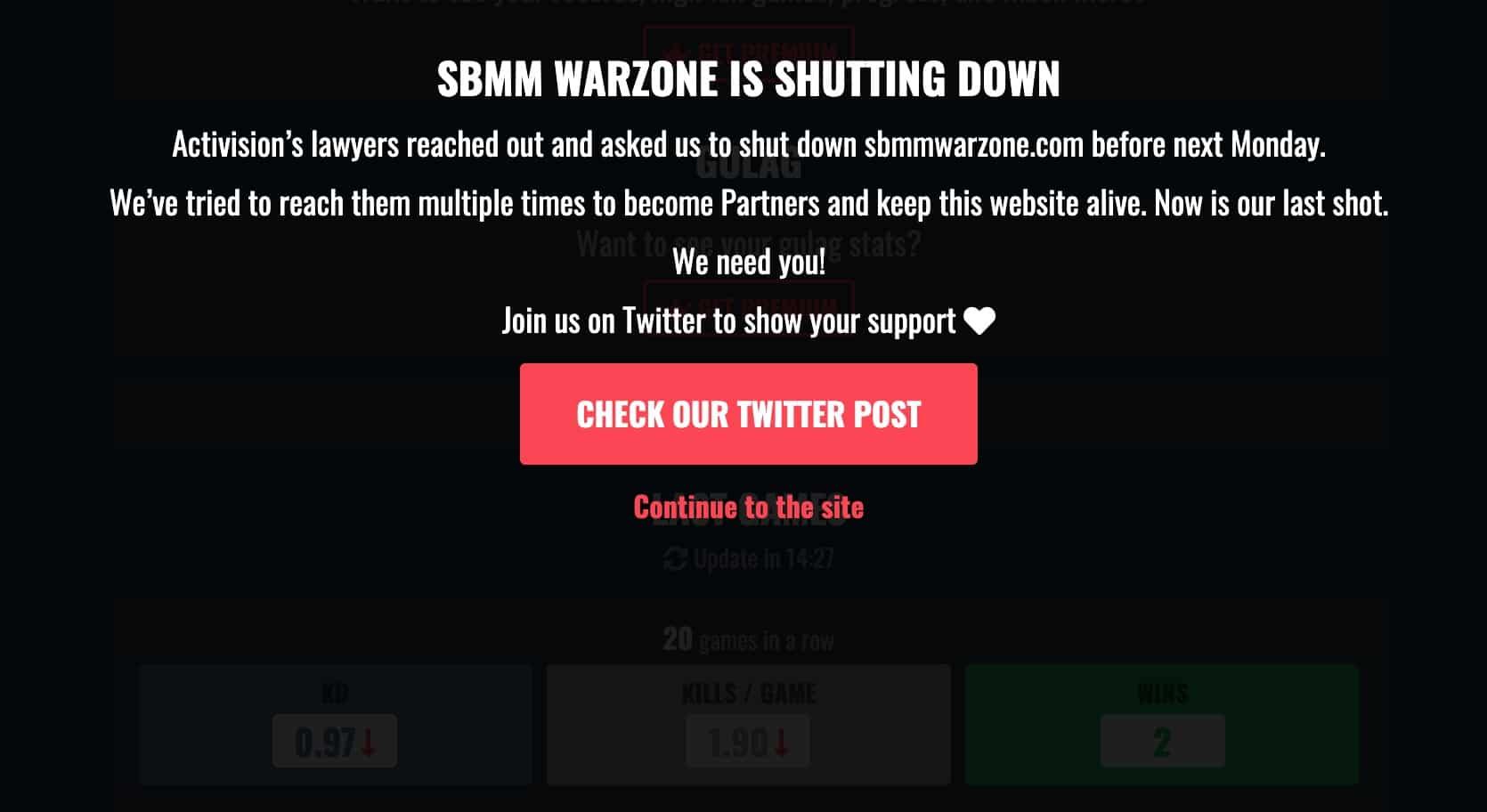 sbmm warzone shutdown website