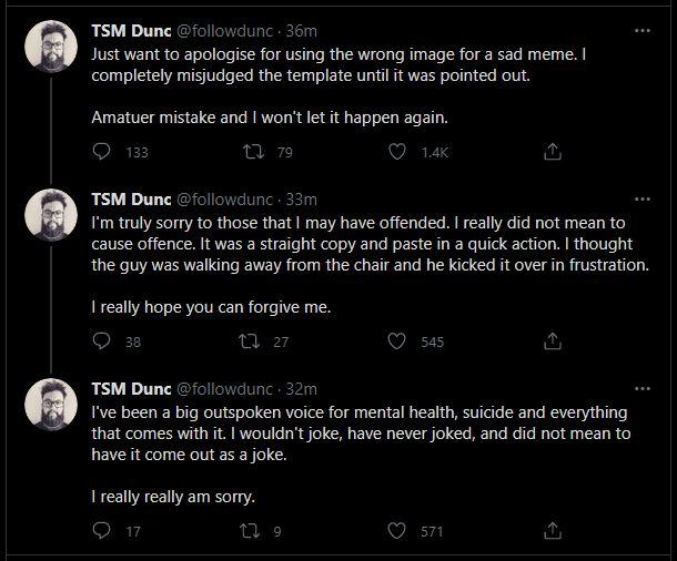 TSM suicide tweet apology