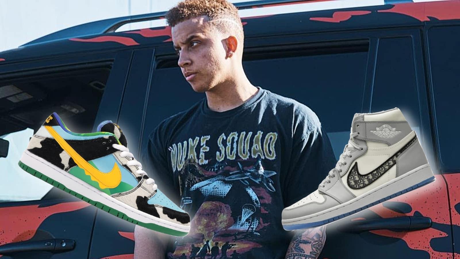 FaZe Swagg's sneaker collection including Dior Jordan 1s, SB Dunk Ben & Jerry's