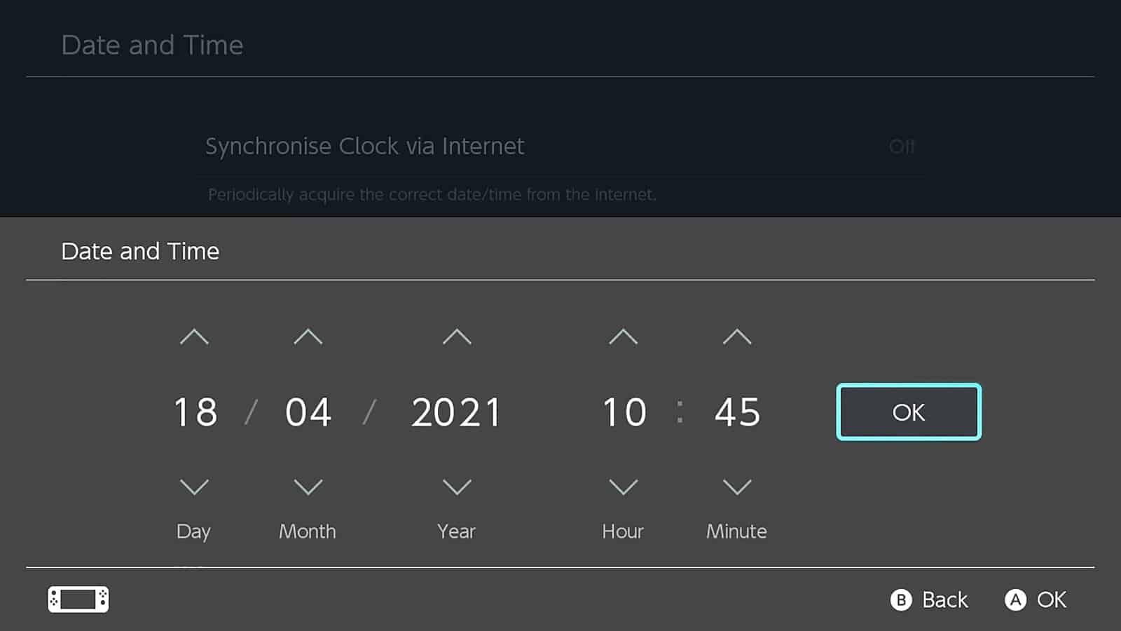 A screenshot showing how to change the date to time travel in Animal Crossing: New Horizons