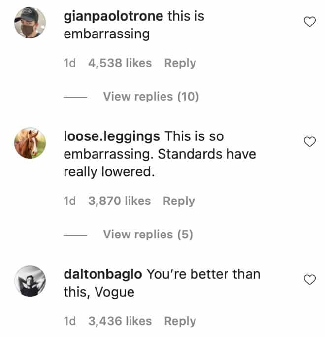 People comment on Addison being on the Vogue Instagram page