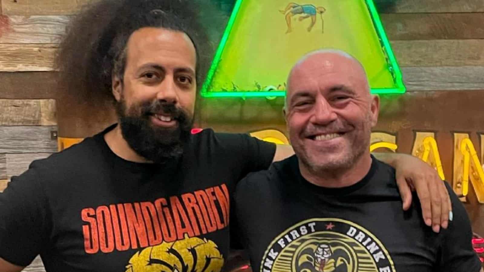 Joe Rogan and Reggie Watts posing together