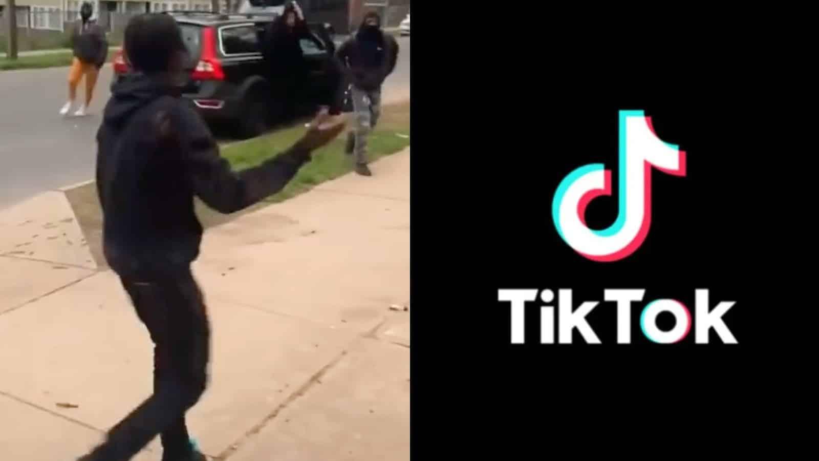 4v1 fight video next to the TikTok logo