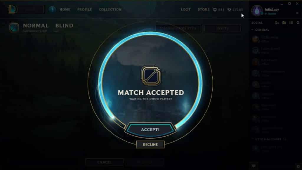 LoL match accept button client