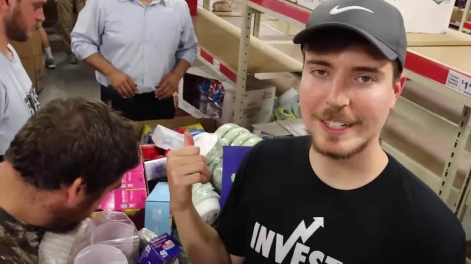 MrBeast stands buy an empty shelf