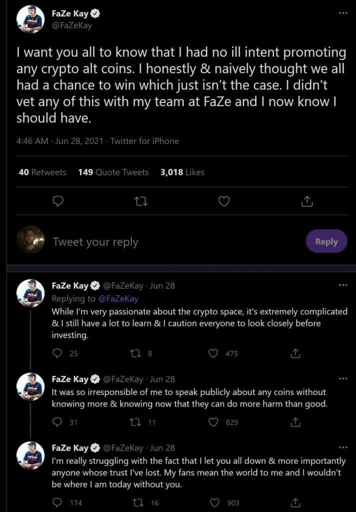 FaZe Kay cryptocurrency response