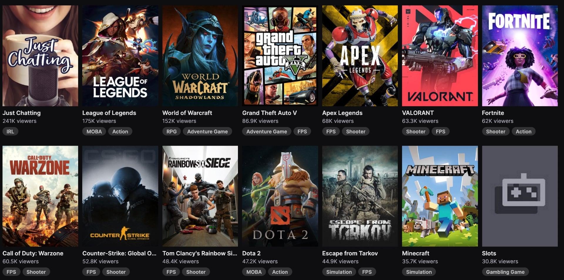 Twitch categories