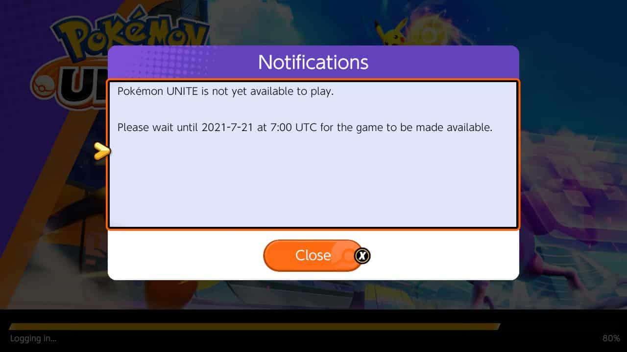 Pokemon Unite greeting screen