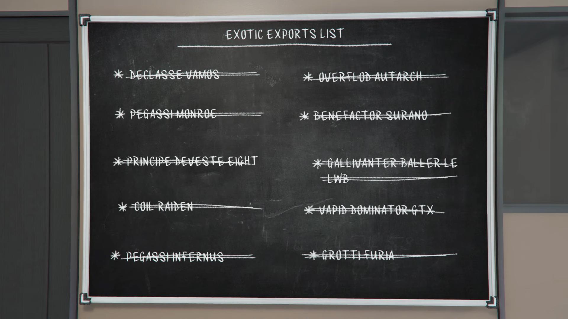 An image of the Exotic Exports daily car list.