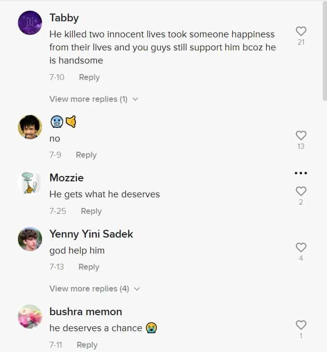 Screenshot of TikTok comment section