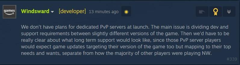 New World will not have dedicated pvp servers