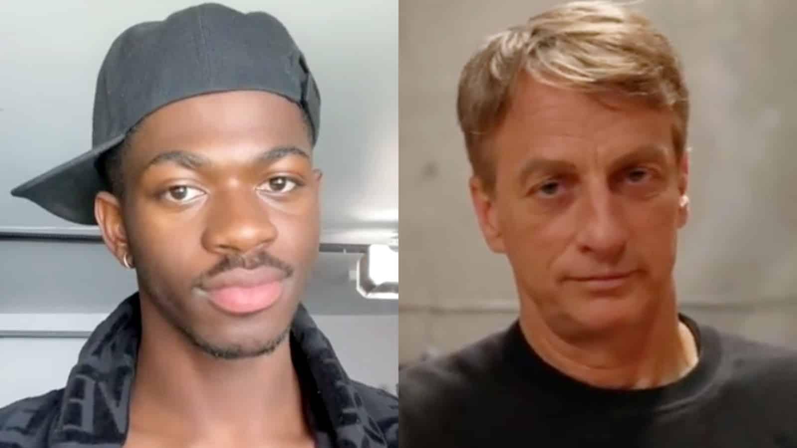 Lil Nas X next to Tony Hawk