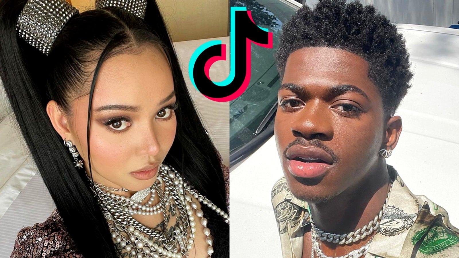 Bella Poarch and Lil Nas X next to the TikTok logo