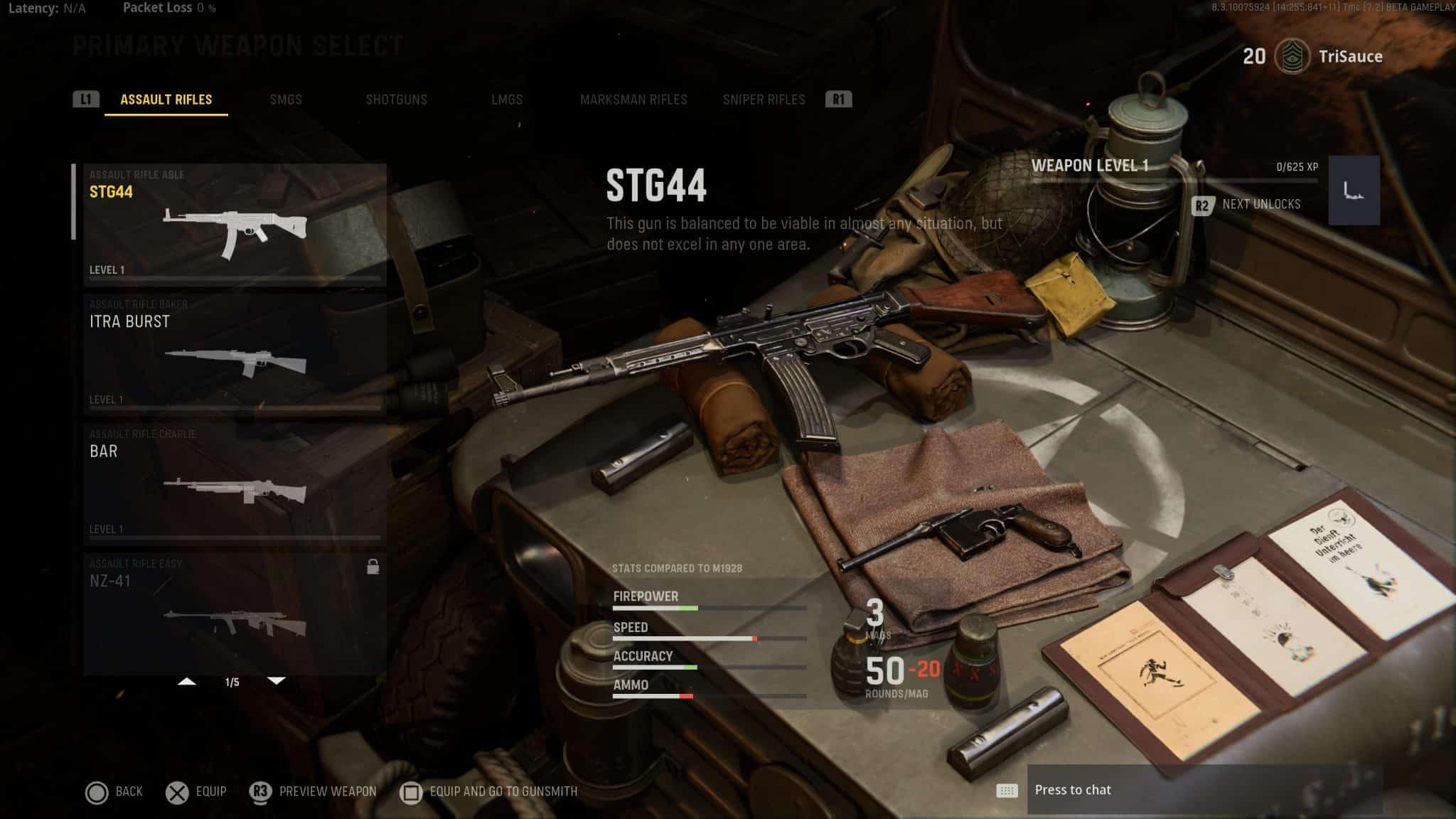 STG44 Warzone loadout screen