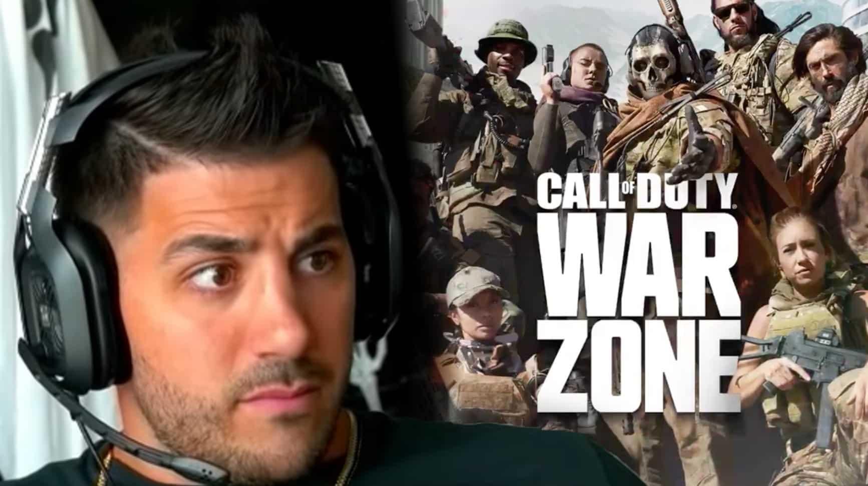 Nickmercs next to Warzone artwork