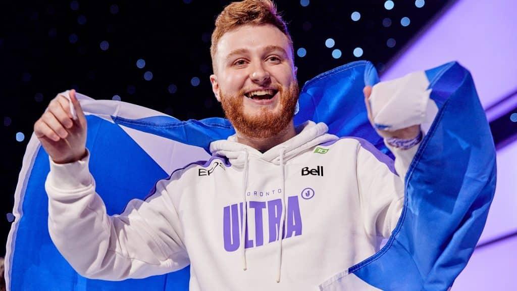 Toronto Ultra's Cammy with a Scottish flag