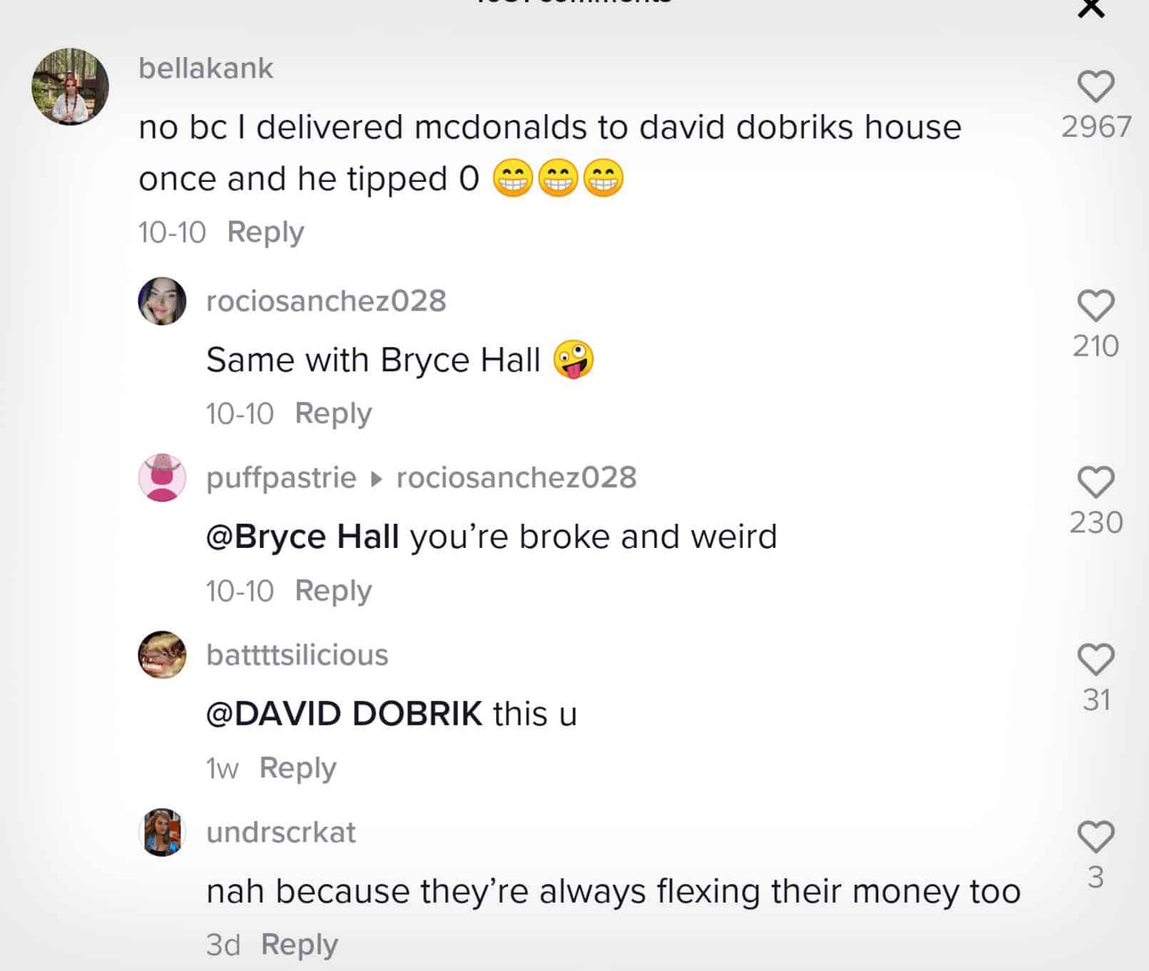 David Dobrik Doordash TikTok comments