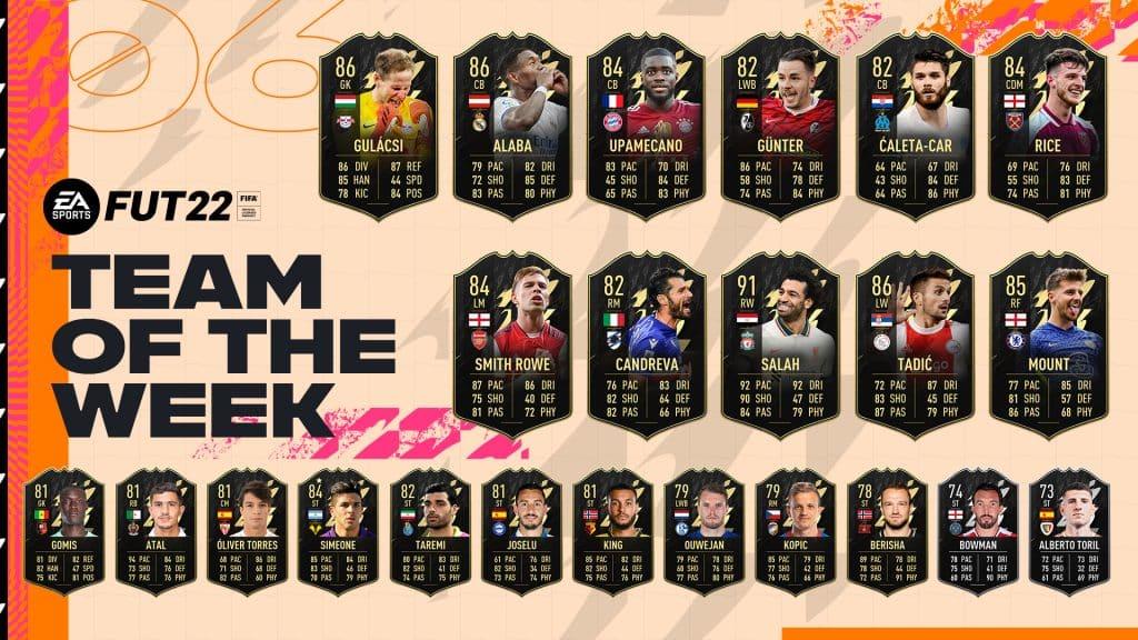 Team of the Week TOTW 6 cards