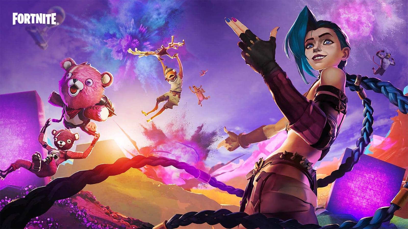 A Fortnite loading screen featuring Arcane Jinx skin