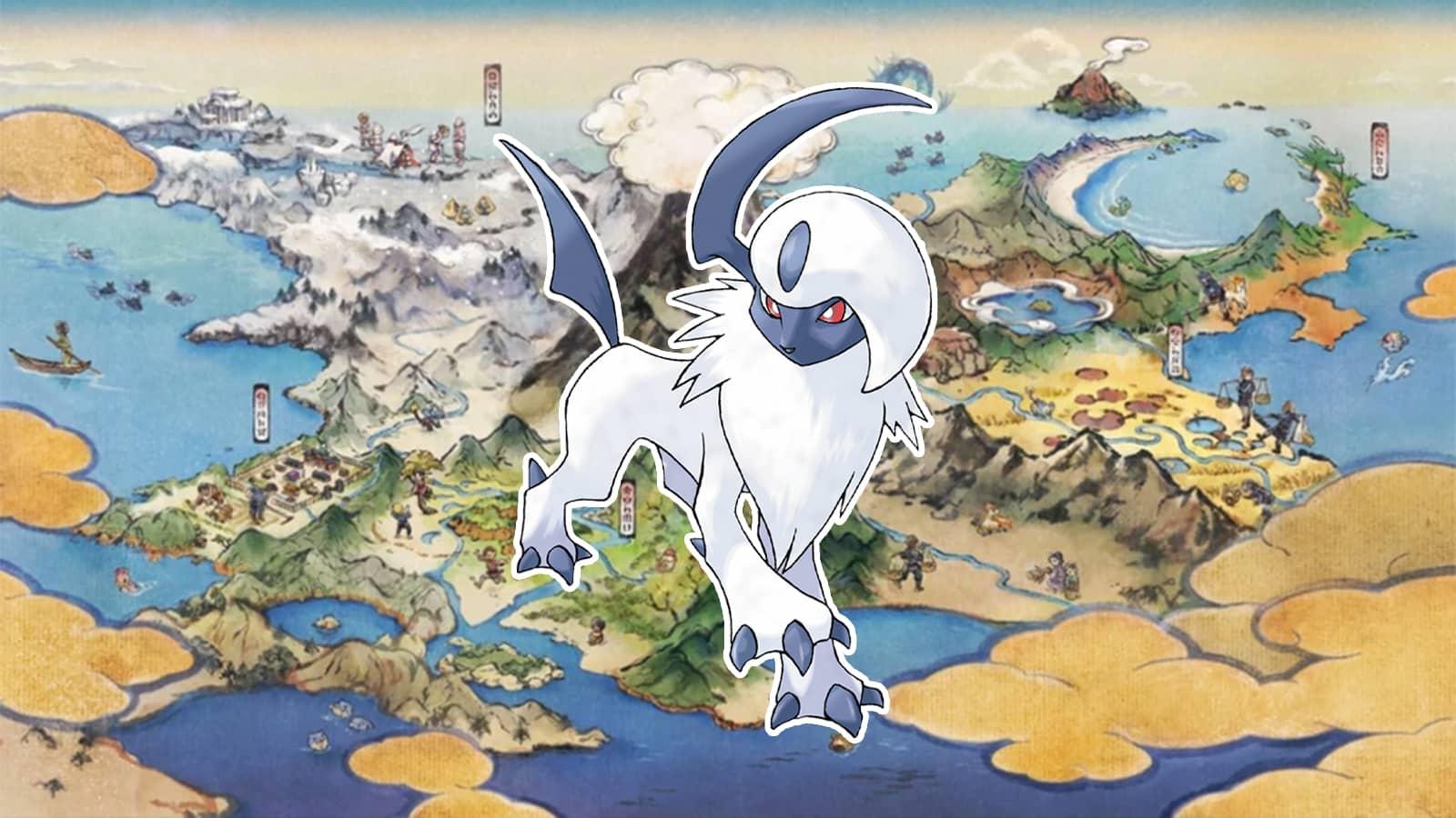 Absol on the Pokemon Legends Arceus Hisuian map