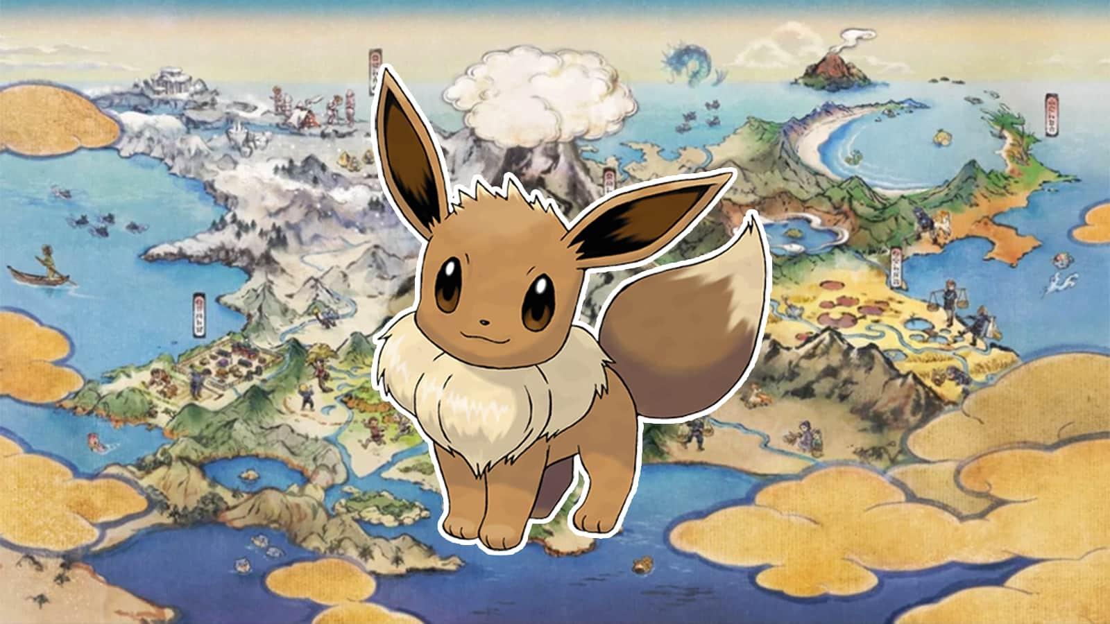 Eevee on the Pokemon Legends Arceus Hisuian map