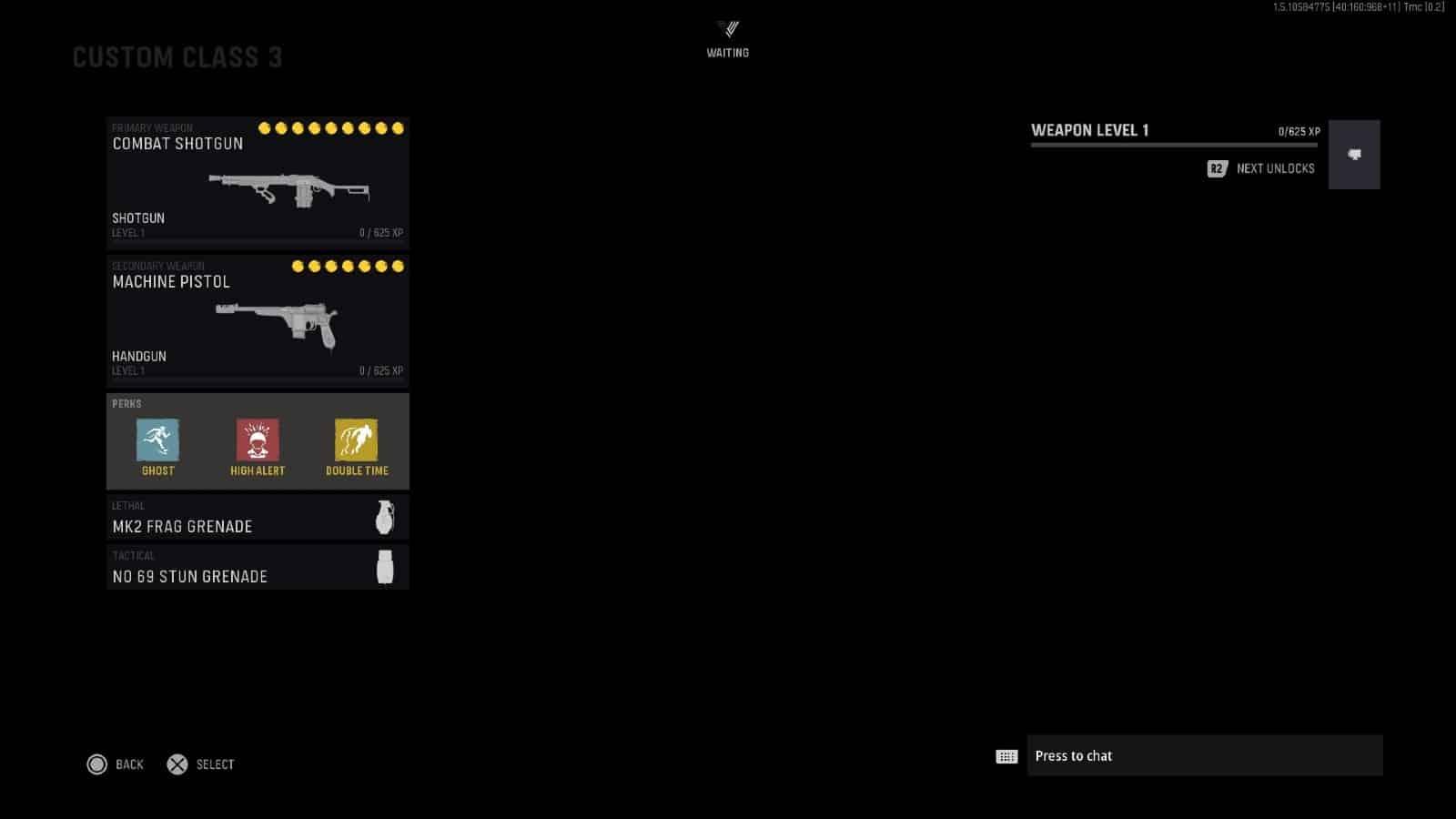 Perk setup for the Combat Shotgun in Vanguard - featuring Ghost, Double Time and High Alert.