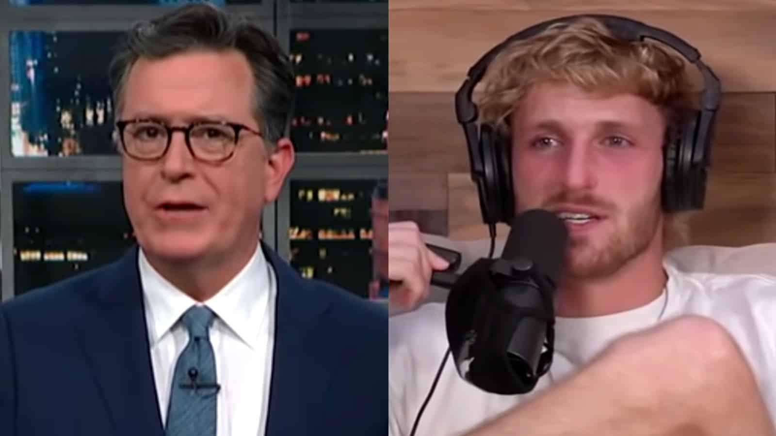 Image of Stephen Colbert next to image of Logan Paul