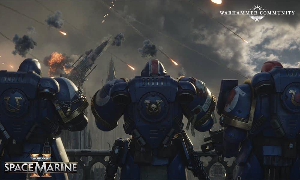 Three Ultramarines watch the sky