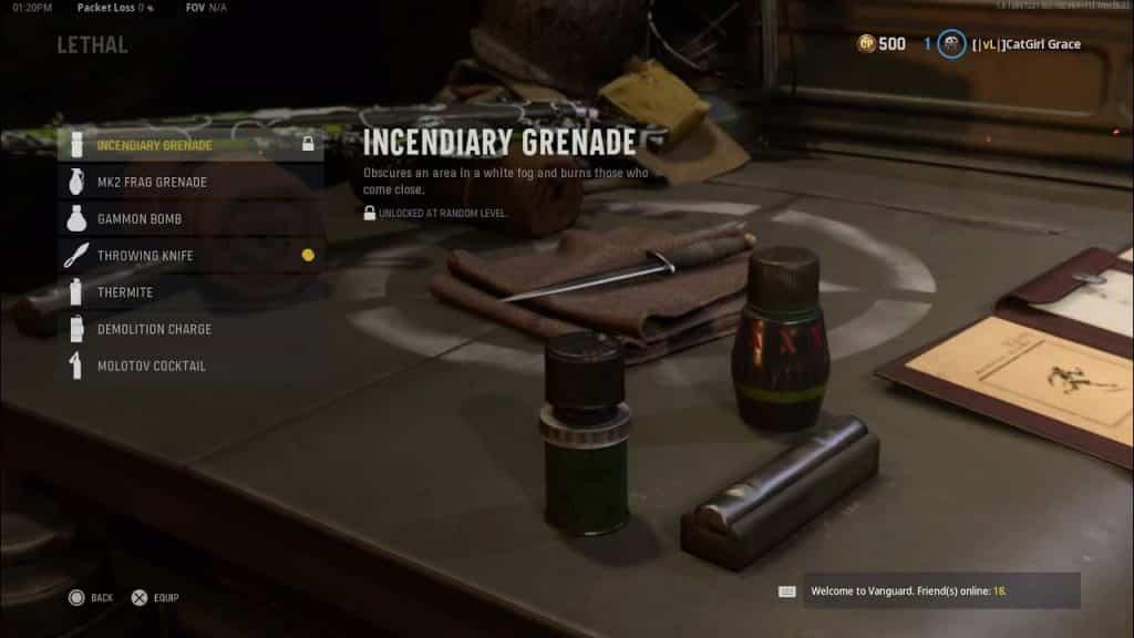 incendiary grenade in Vanguard