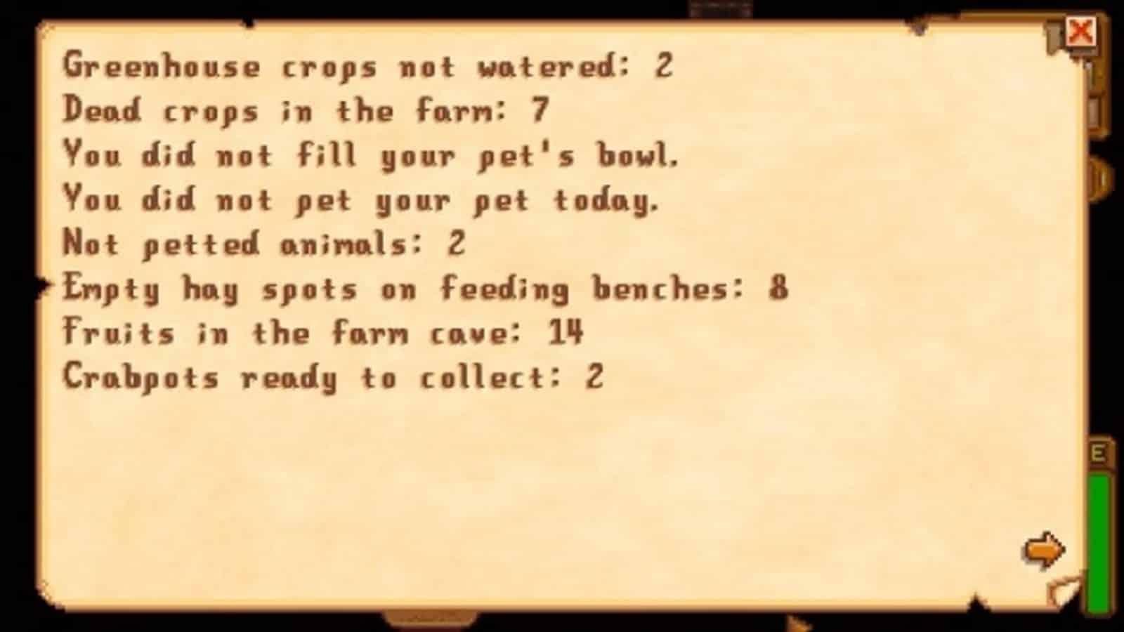 Stardew Valley daily tasks