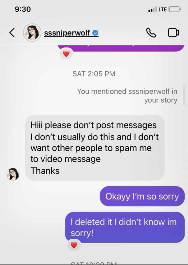 SSSniperwolf messages 2