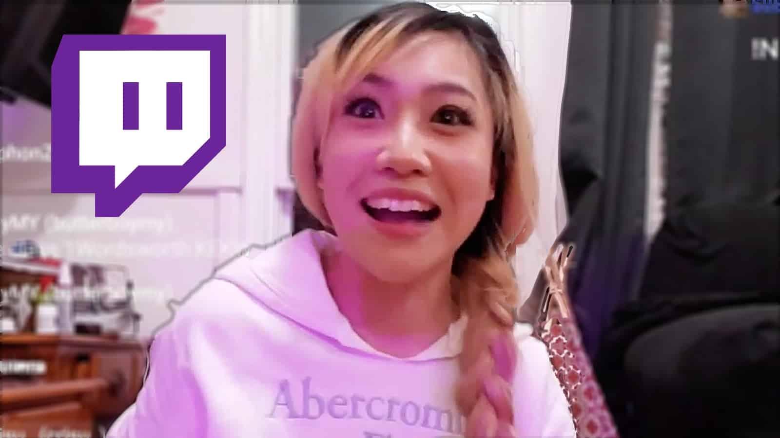 twitch streamer miyu with twitch logo in background