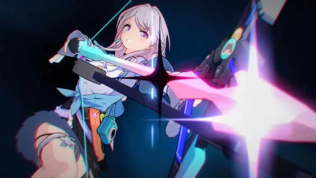 March 7th firing an arrow in Honkai Star Rail