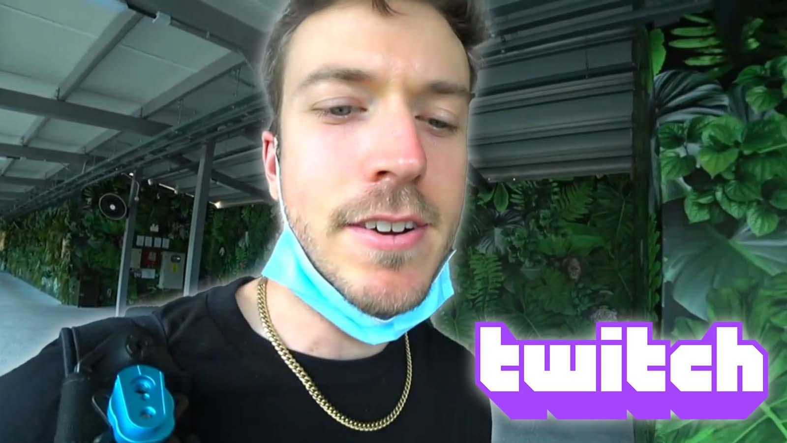 jakenbake with mask around chin talking about bot raids