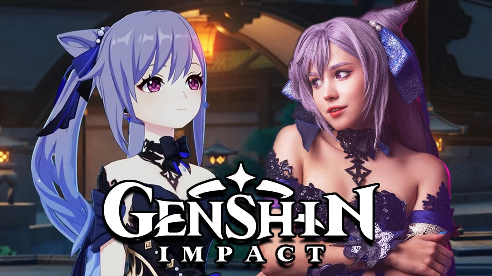 Genshin Impact hero Keqing next to Cosplayer Shirogane-sama.