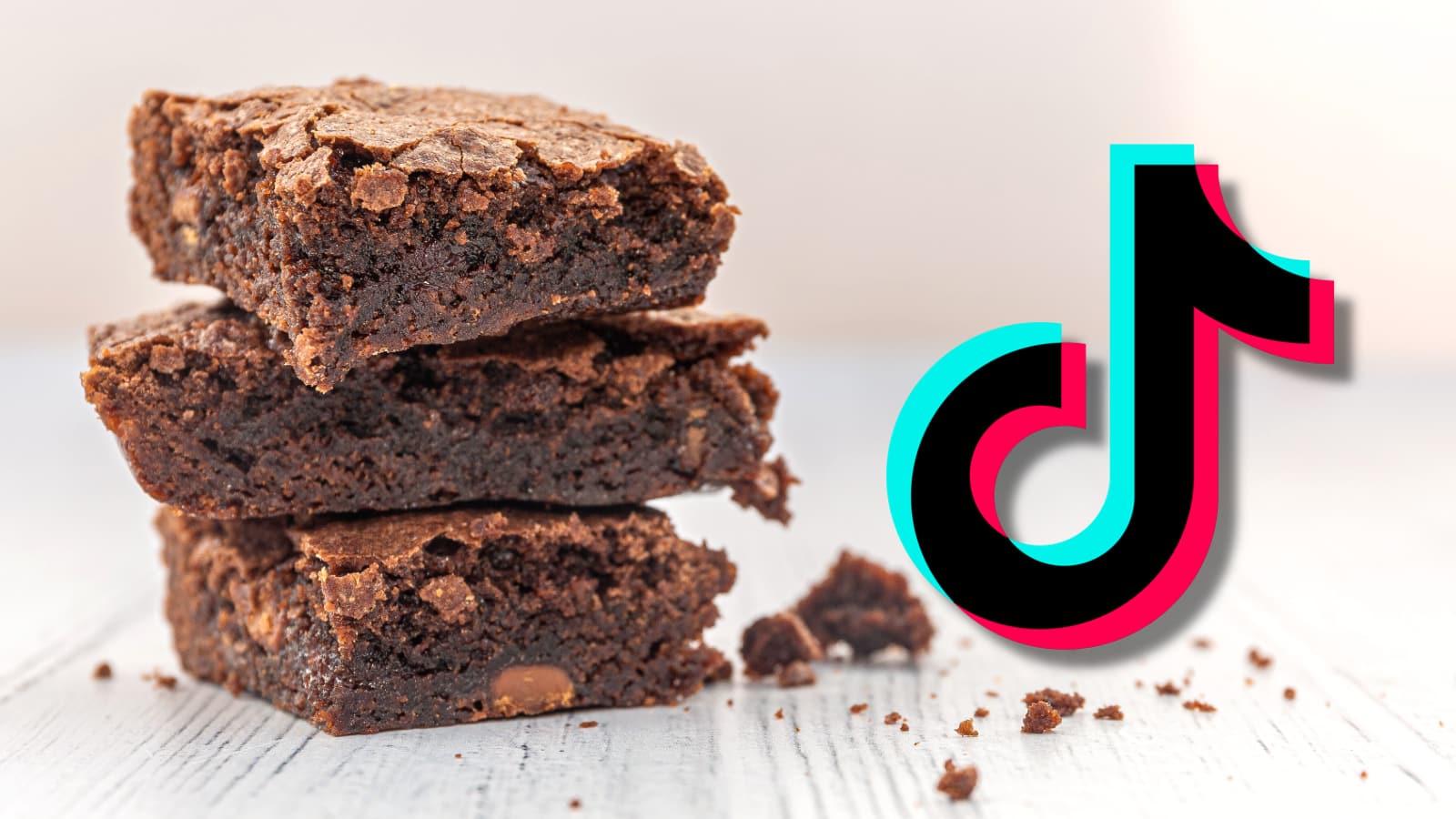 Pile of brownies next to the TikTok logo