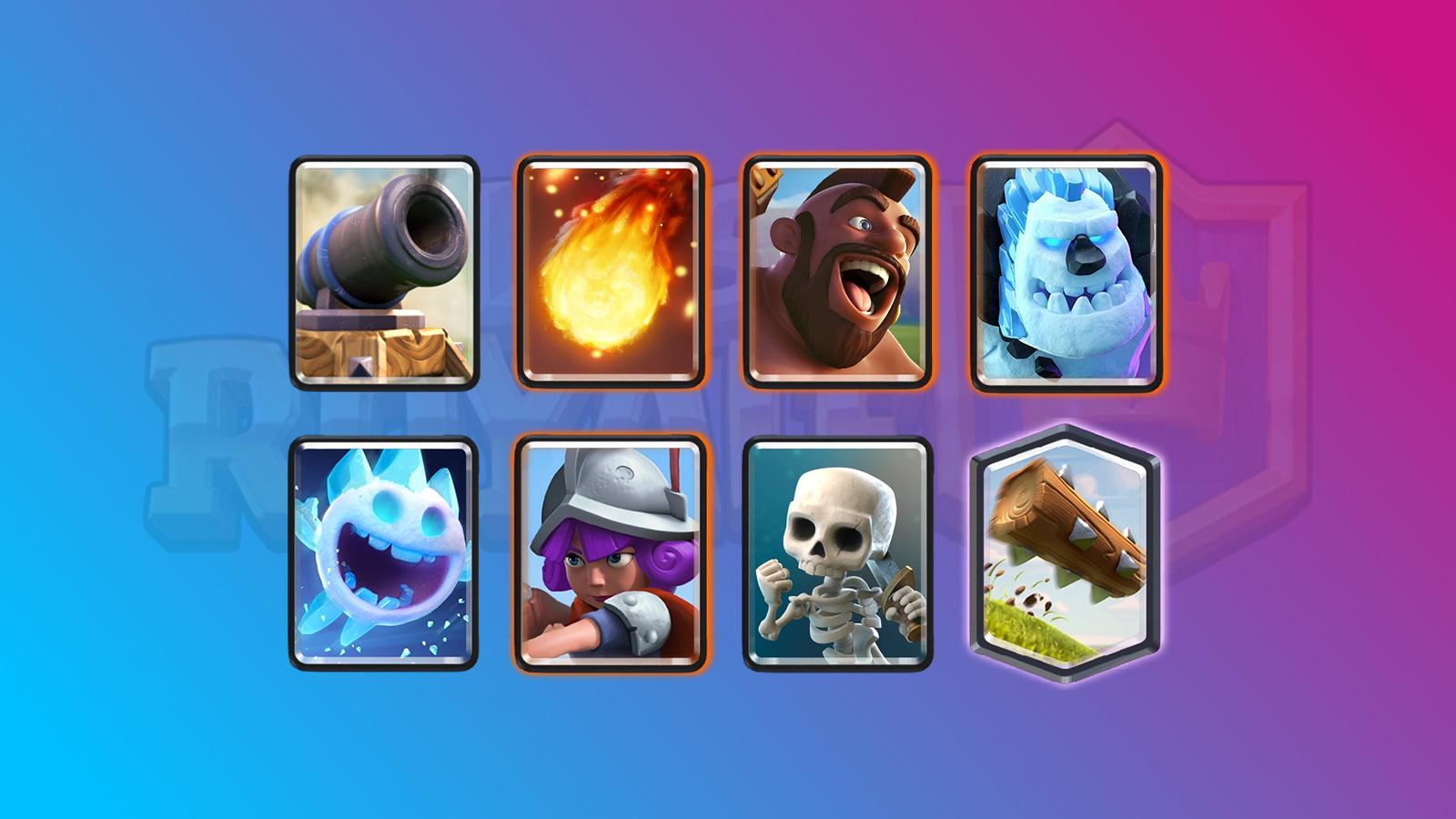 hog 2.6 cycle deck consisting of Cannon, Fireball, Hog Rider, Ice Golem, Ice Spirit, Musketeer, Skeleton, The Log