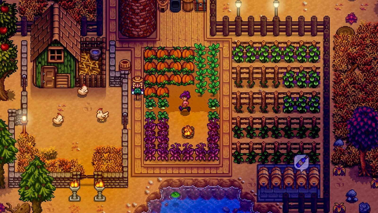 a farm in Stardew Valley