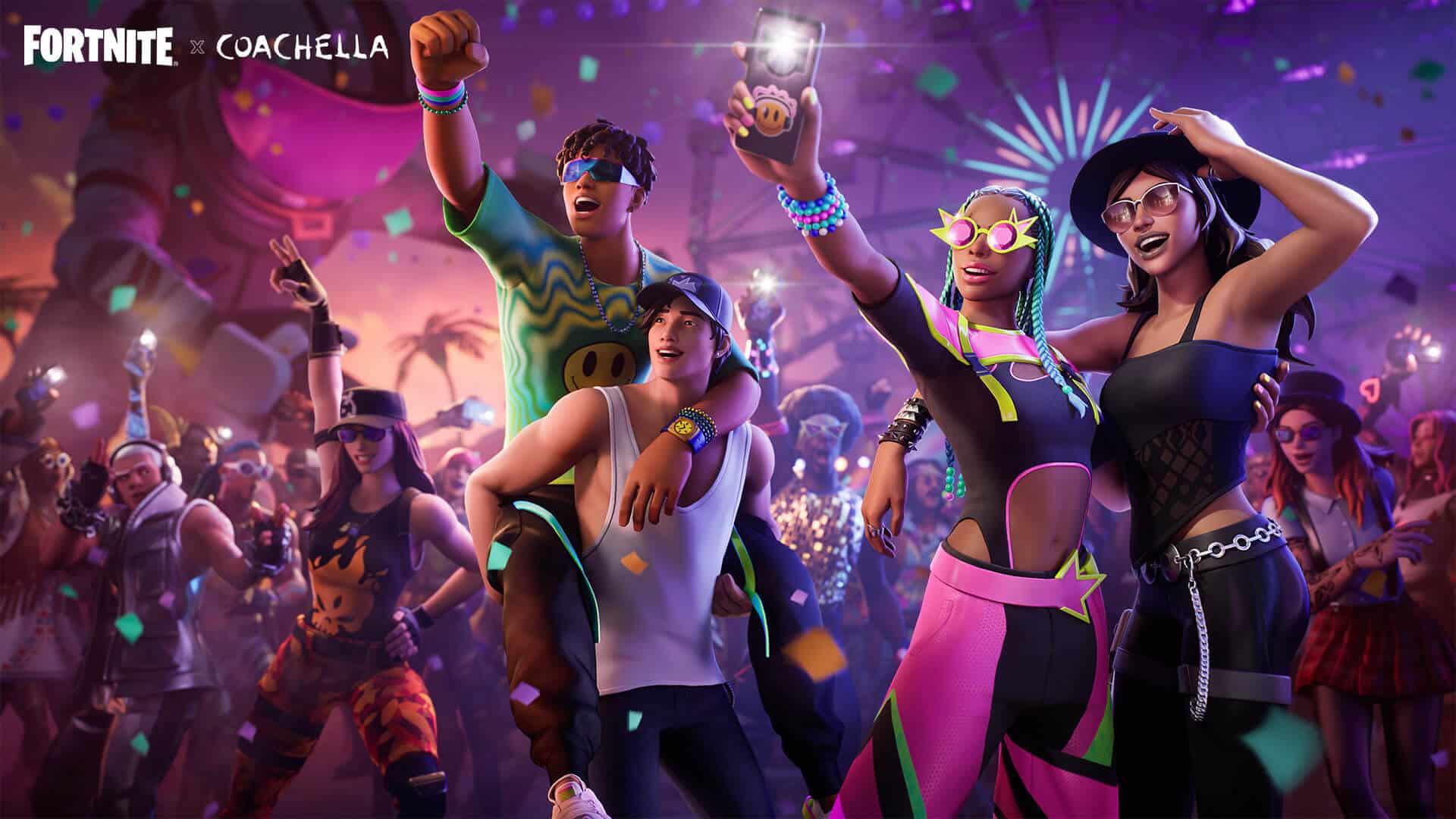 Fortnite x Coachella collaboration cosmetics all together