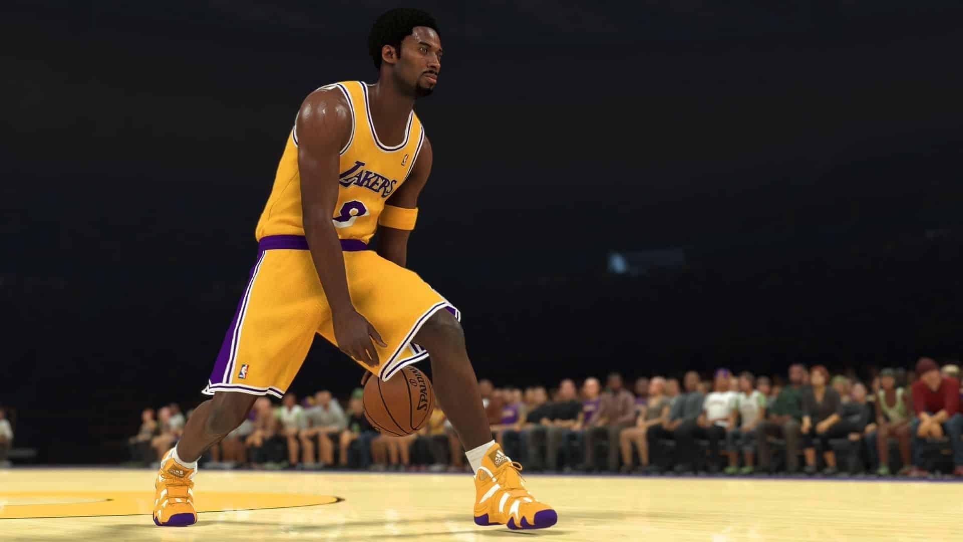 la lakers player dribbling ball in nba 2k22