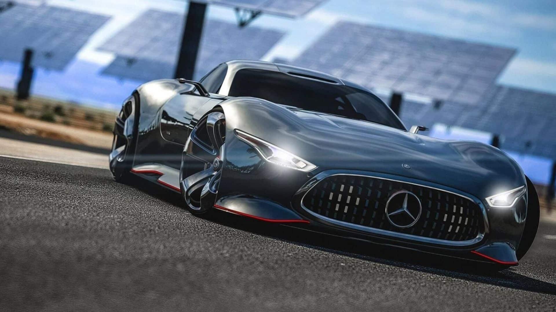 mercedes going round corner in gran turismo 7