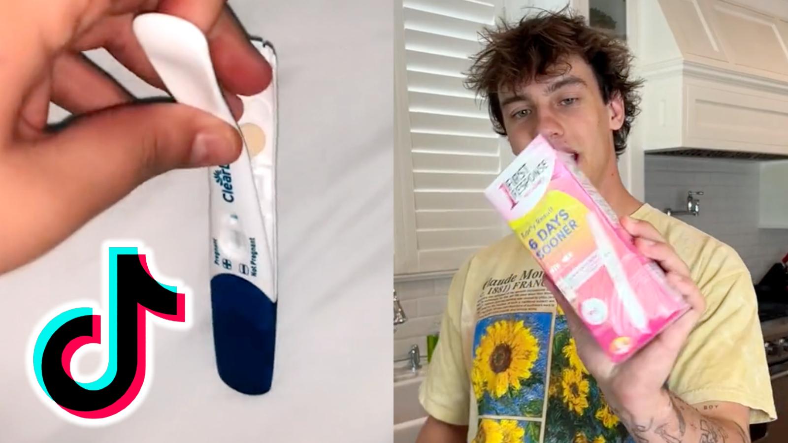 TikTok user holding a pregnancy test