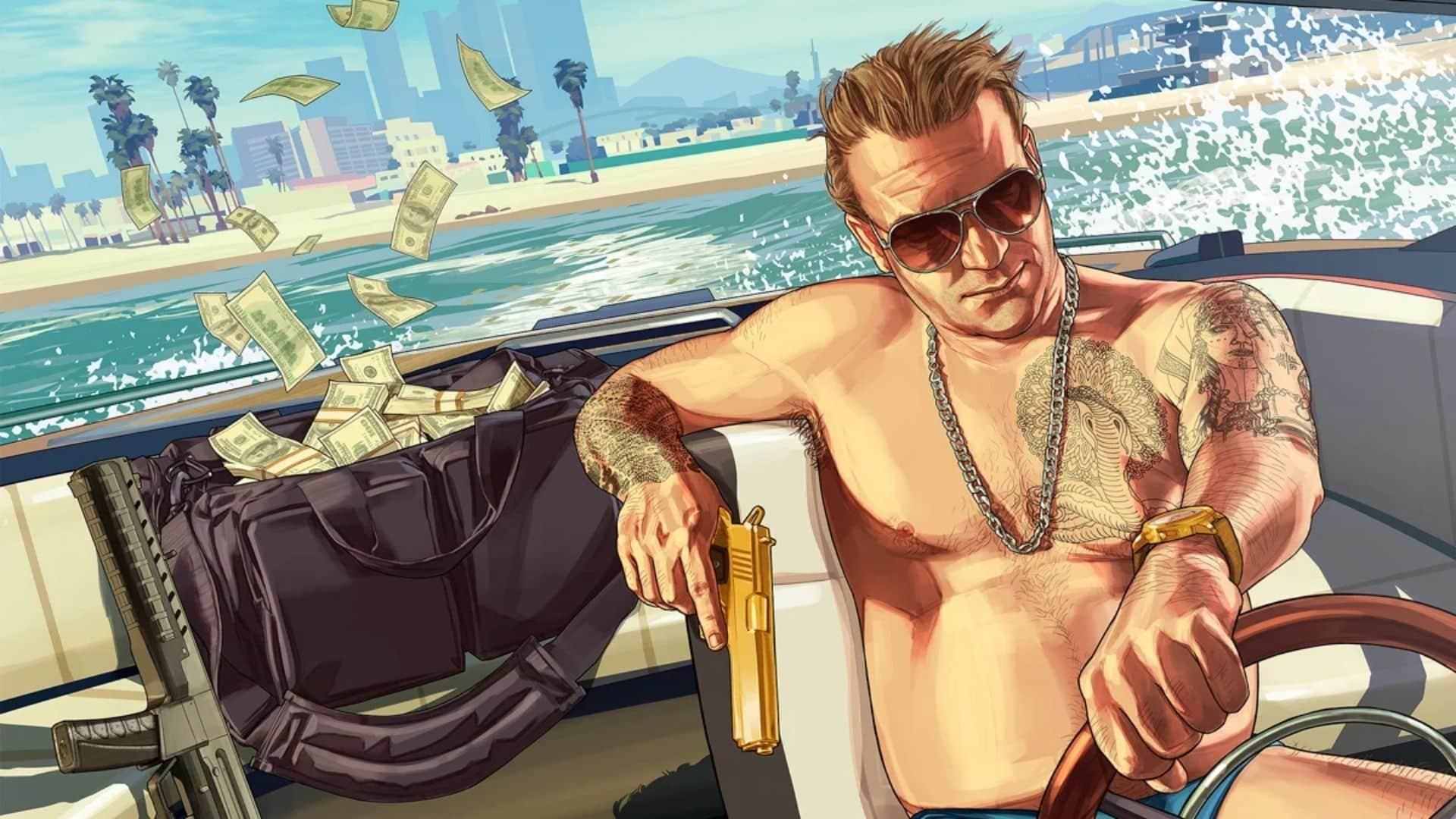 gta online screensaver of character driving boat