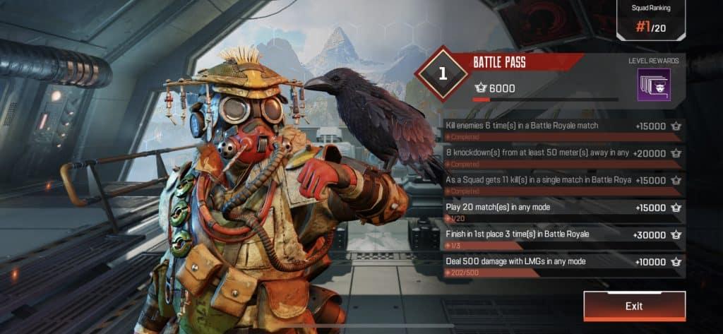 Apex Legends Mobile Battle Pass screen