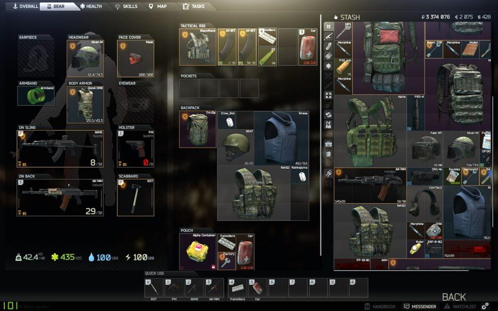 escape from tarkov inventory screen